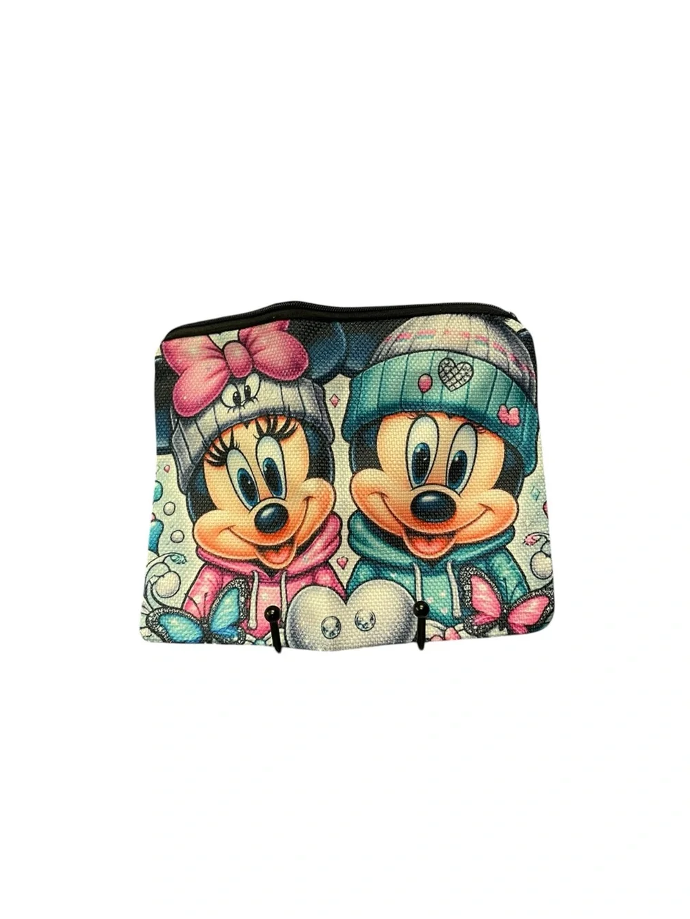 Kids Cartoon Character Zip Pouch in Pink and Teal